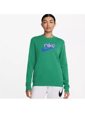 Nike Green Crew Sweatshirt with Blue Logo